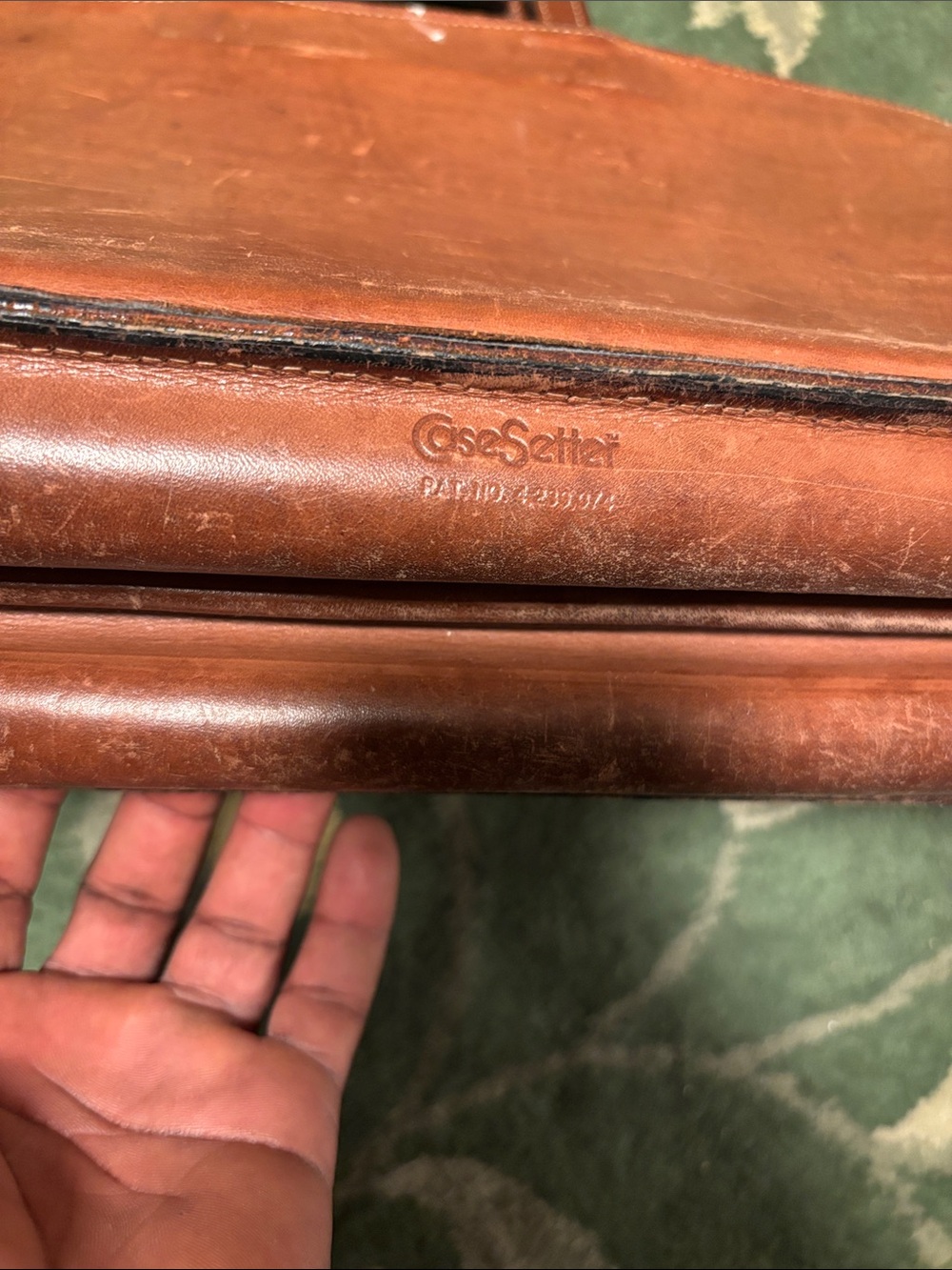 Men's Tan Leather Briefcase with Top Handle - Picture 3 of 16